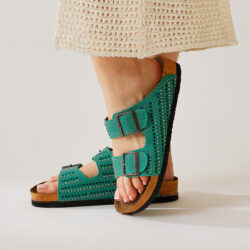 Aire Green Double Banded Stone Detailed Slippers