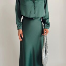 Ankle Length Satin Skirt Emerald Green