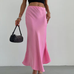 Ankle Length Satin Skirt Pink