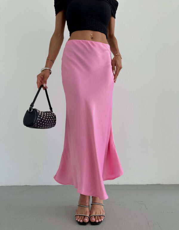 Ankle Length Satin Skirt Pink