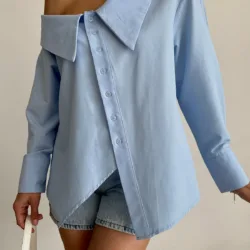 Asymmetric Collar Shirt Baby Blue