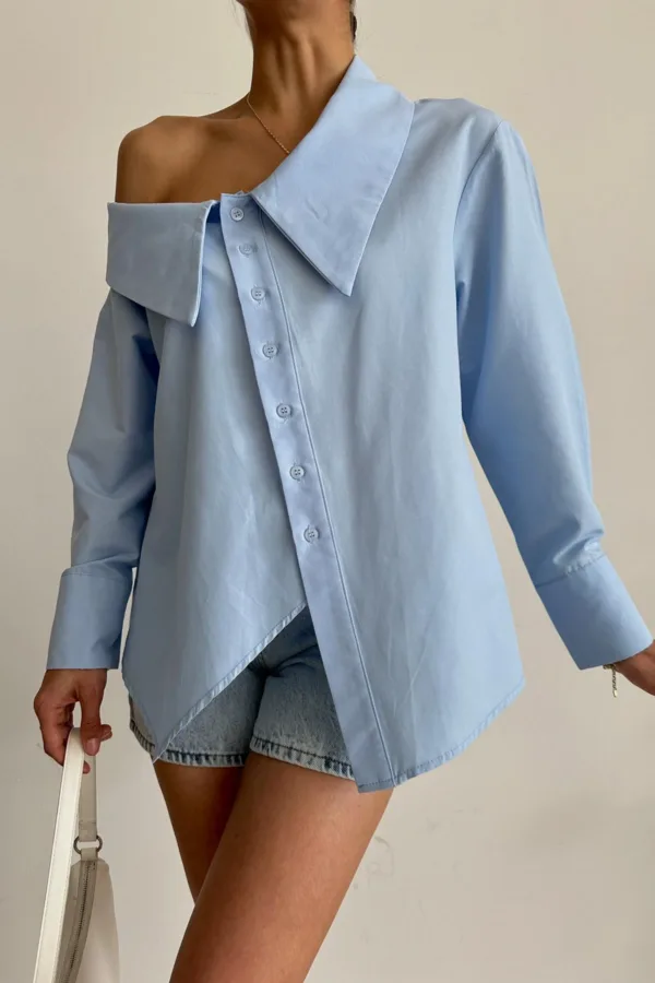 Asymmetric Collar Shirt Baby Blue