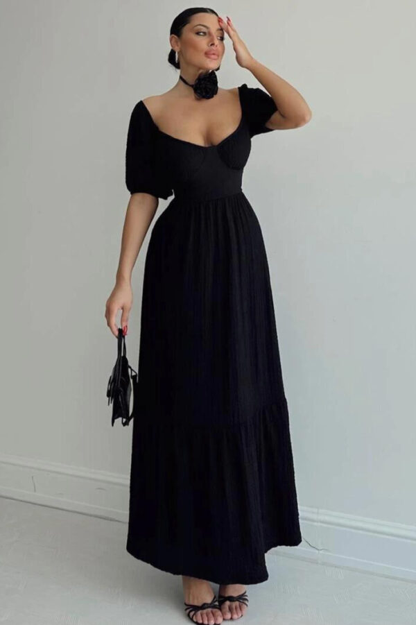 Backless Seersucker Dress Black