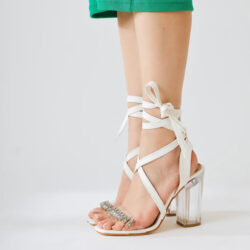 Bailee White Cross Detailed Ankle Strap Transparent Heel Sandals with Clear Straps