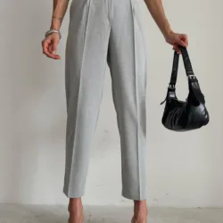 Belted Carrot Trousers Light Grey