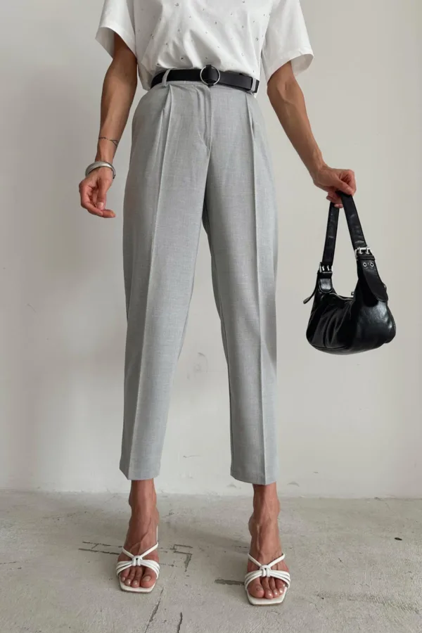 Belted Carrot Trousers Light Grey