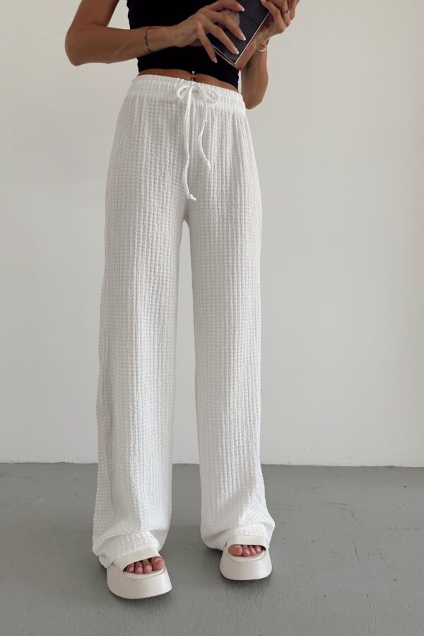 Elastic Waist Seersucker Casual Trousers White