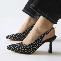 Ernesa Black Geometric Patterned High Heel Shoes