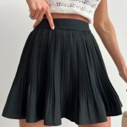 Flounce Pleated Skirt Black