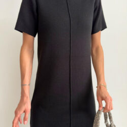 Front Seam Detail Knit Dress Black