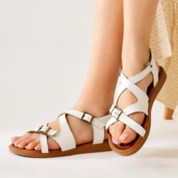 Genuine Leather Belize White Cross-Strap Sandals