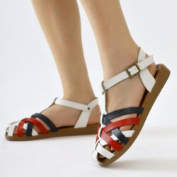 Genuine Leather Net White Cross Knitted Strap Sandals