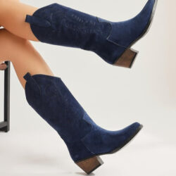 Germaine Navy Suede Embroidered Cowboy Boots