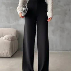 High Waist Knitted Trousers Black