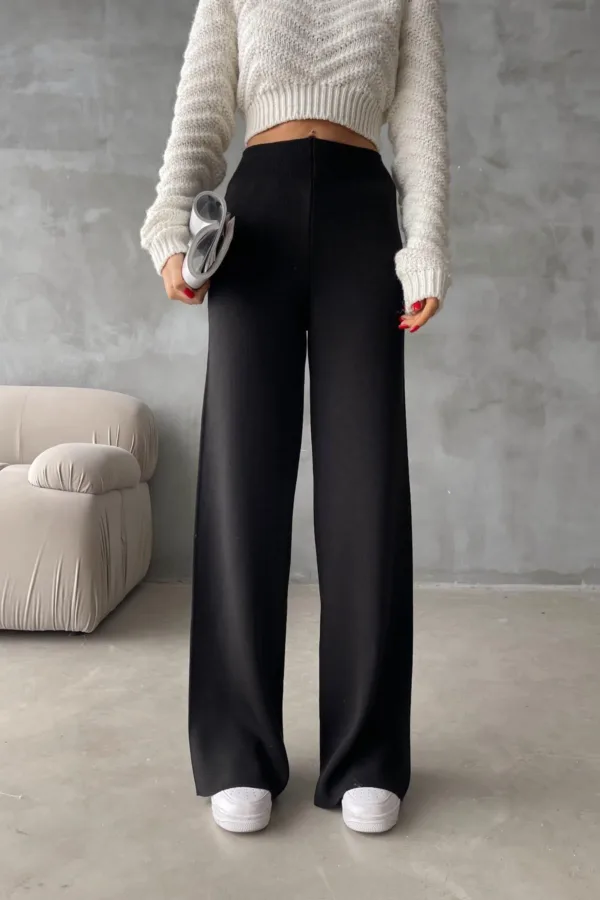 High Waist Knitted Trousers Black