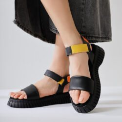 Jeny Black Thick Strap Velcro Comfortable Soled Sandals