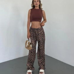 Laced Leopard Trousers Dark Beige