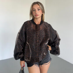 Leopard Organza Bomber Brown