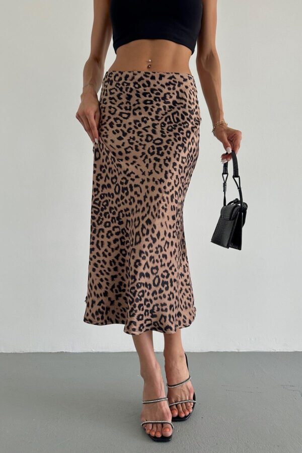 Leopard Pattern Midi Skirt Brown