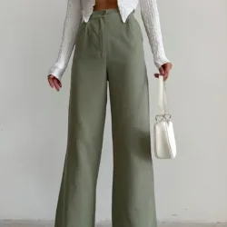 Linen Palazzo Trousers Almond Green