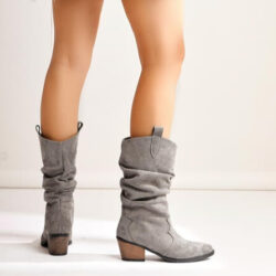 Lise-Britt Grey Suede Gusseted Embroidered Western Boots