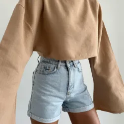 Long Sleeve Crop Blouse Beige