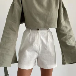 Long Sleeve Crop Blouse Khaki