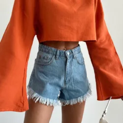 Long Sleeve Crop Blouse Orange