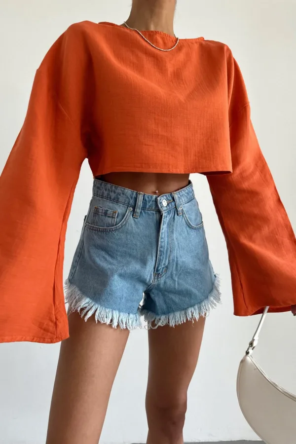 Long Sleeve Crop Blouse Orange