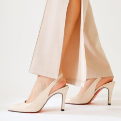 Minal Beige Patent Leather Pointed Toe Red Jurdan Heeled Shoes