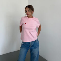 Mini Heart Embroidered T-shirt Pink