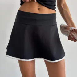 Mini Skirt with Piping Shorts Black