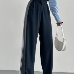 Nasy Fabric Palazzo Trousers Navy Blue