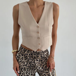 Ornamental Pocket Lined Vest Beige