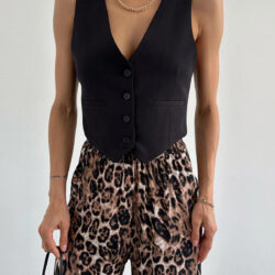 Ornamental Pocket Lined Vest Black