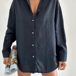 Oversize Relax Linen Shirt Navy Blue