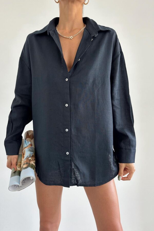 Oversize Relax Linen Shirt Navy Blue