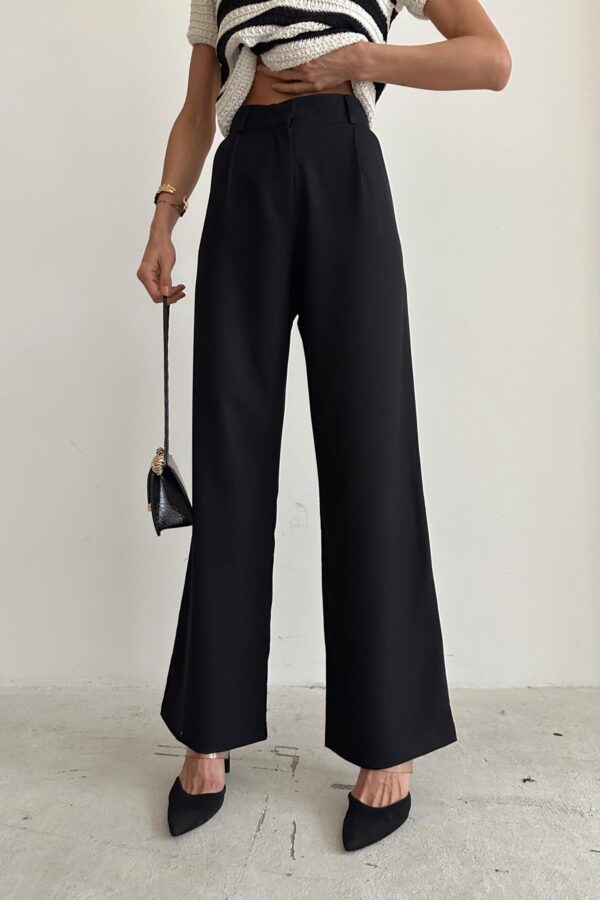 Palazzo Trousers with Pockets Black