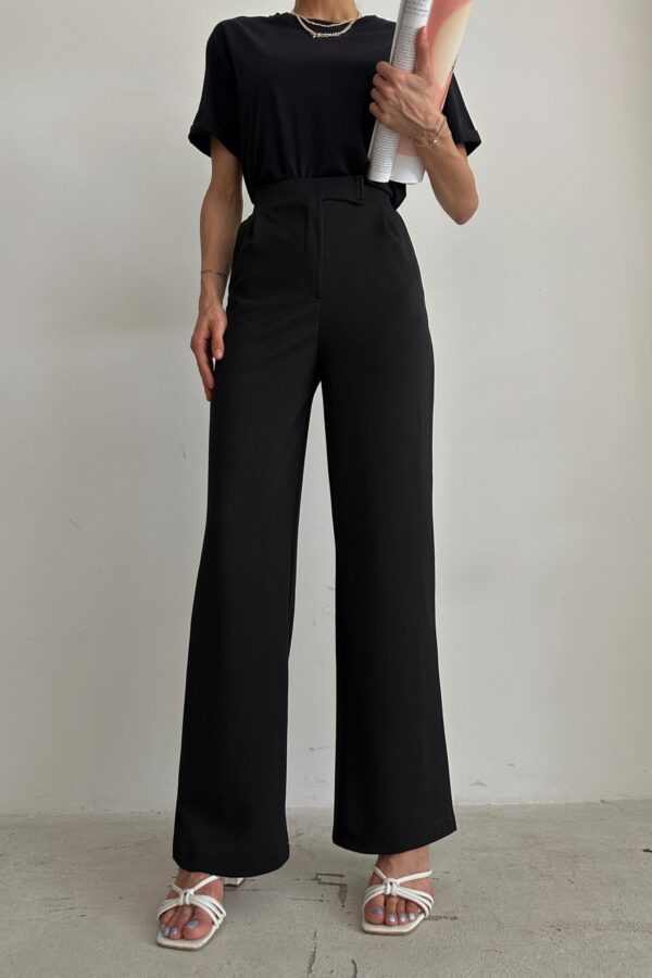 Pleated Modern Snap Palazzo Black