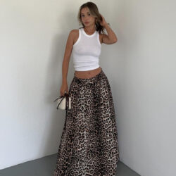 Poplin Street Flared Skirt LEOPARD PATTERN