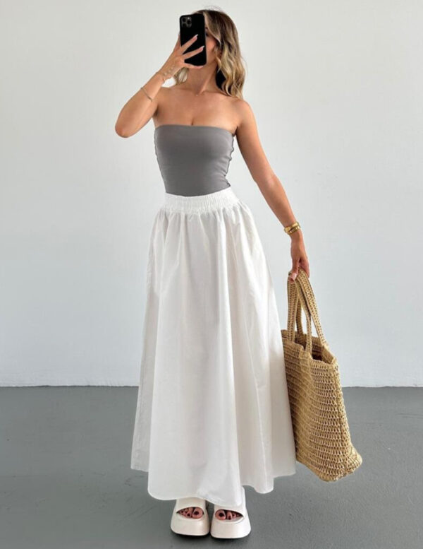 Poplin Street Flared Skirt White