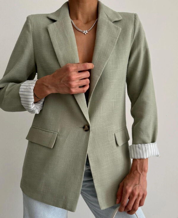 Single Button Linen Blazer Jacket Light Green