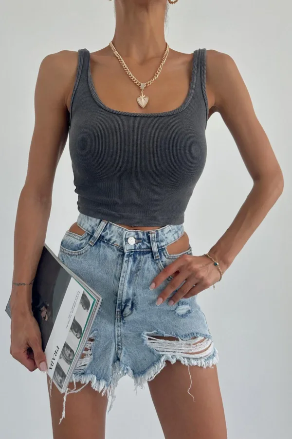 Washed Corduroy Crop Gray