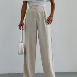 Wide Leg Linen Trousers Stone