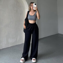 Wide Waist Elastic Palazzo Trousers Black