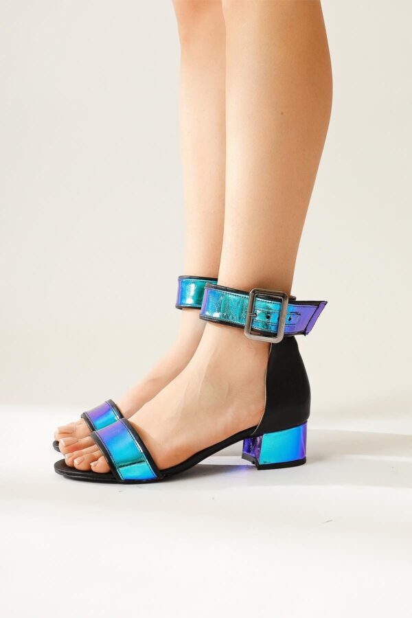 Ariola Black Hologram Thick Straw Strappy Sandals