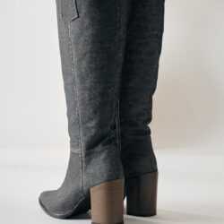 Chaimaa Anthracite Pointed Toe Denim Boots