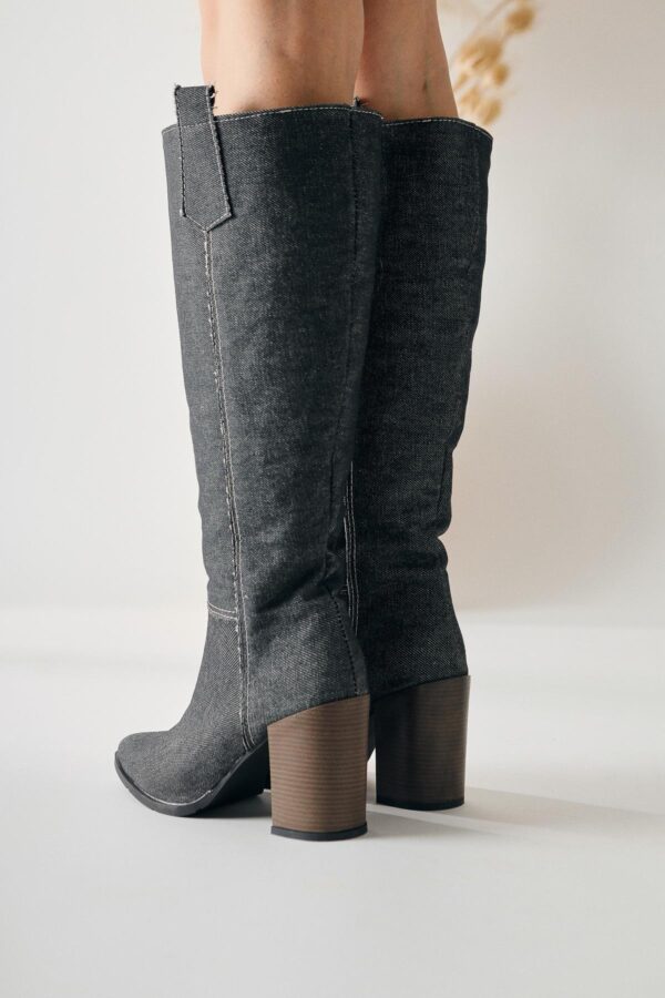 Chaimaa Anthracite Pointed Toe Denim Boots