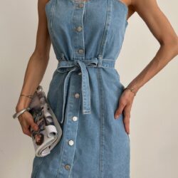 Strapless Mini Denim Dress Blue