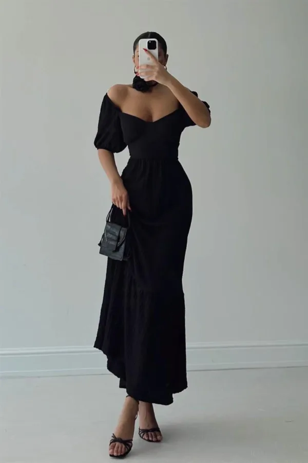 Backless Seersucker Dress Black